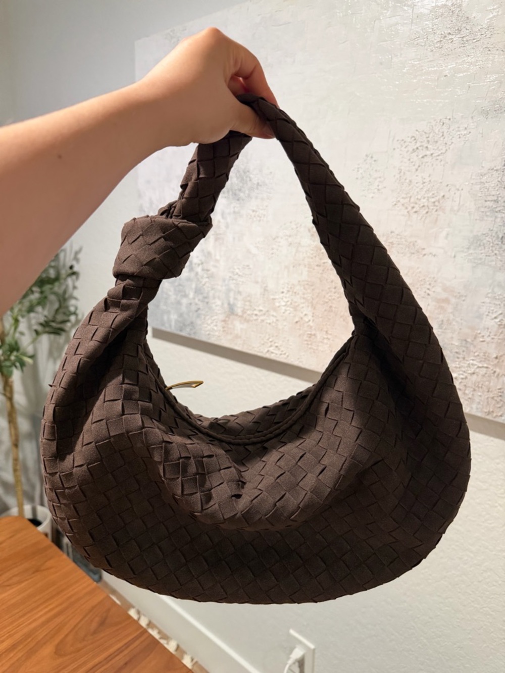 Woven Hobo Shoulder Bag – Chocolate Brown